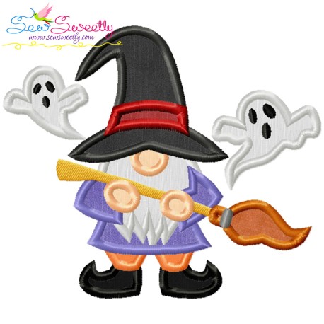 Halloween Gnome Broom Applique Design Pattern