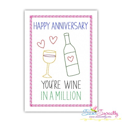 Cardstock Embroidery Design Pattern | Happy Anniversary Wine Bottle And Glass-1
