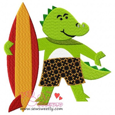 Surfer Dragon Embroidery Design