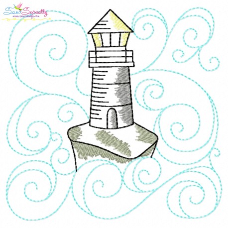 Embroidery Design Pattern - Lighthouse Nautical Quilt Block