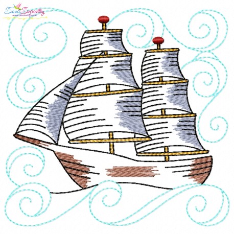 Embroidery Design Pattern - Sailing Ship Nautical Quilt Block