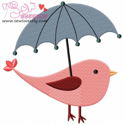 Bird With Umbrella Embroidery Design