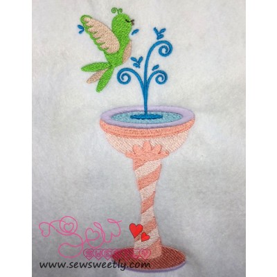 Bird And Fountain Embroidery Design