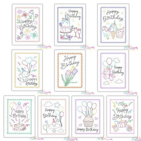 Happy Birthday Greeting Card Embroidery Design Bundle