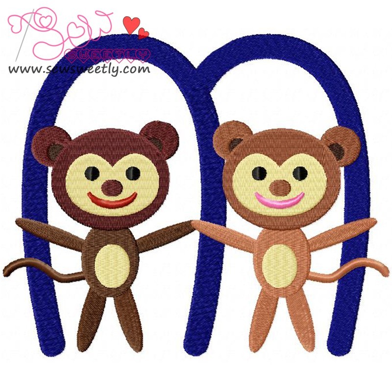 Animal Letter-M- Monkey Machine Embroidery Design