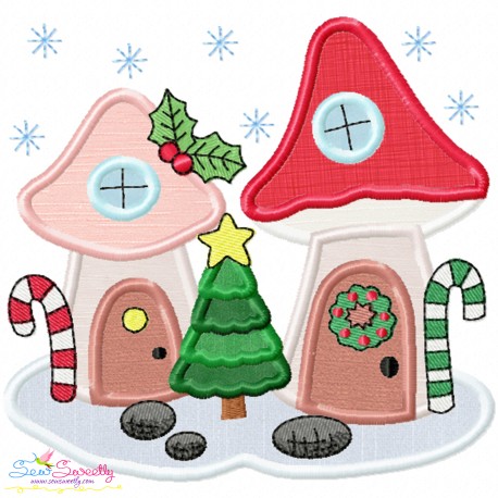 Christmas Mushroom House 5 Applique Design