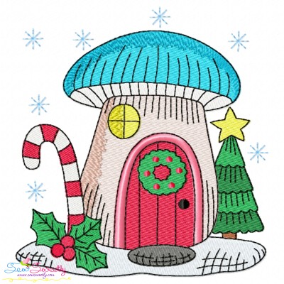 Christmas Mushroom House 1 Embroidery Design
