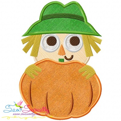 Scarecrow With Pumpkin Applique Design