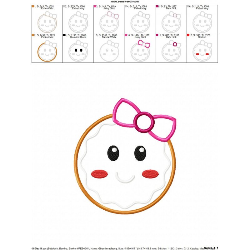 Gingerbread Face Embroidery Design Gingerbread Face Embroidery Design