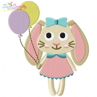 Easter Bunny With Balloons Embroidery Design