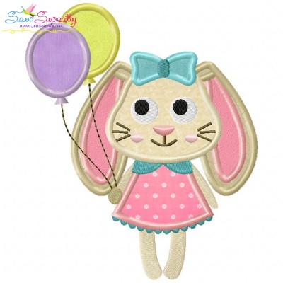 Easter Bunny With Balloons Applique Design