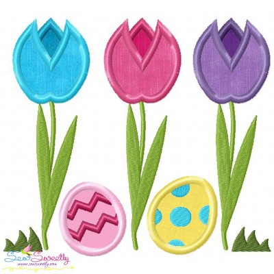 Easter Tulips With Eggs Applique Design