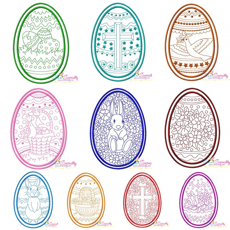 Download Redwork Artistic Easter Eggs Full Set Embroidery Design For Easter