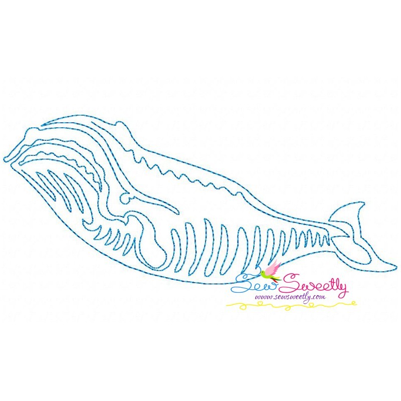 One line vintage redwork stitch blue whale machine embroidery design