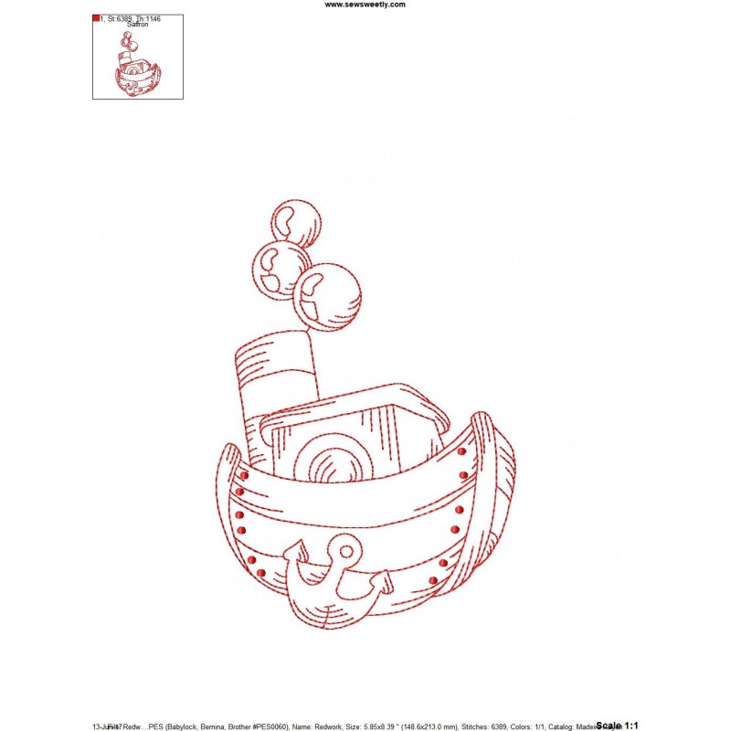 Embroidery Design Redwork Fishing Boat 5 Design For Fishing Season