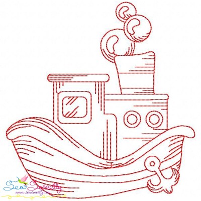 Redwork Fishing Boat-4 Embroidery Design Pattern-1