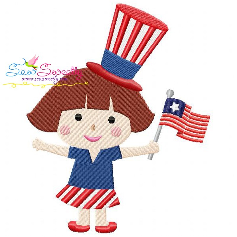4th of july girl4 patriotic machine embroidery design for 4th of july