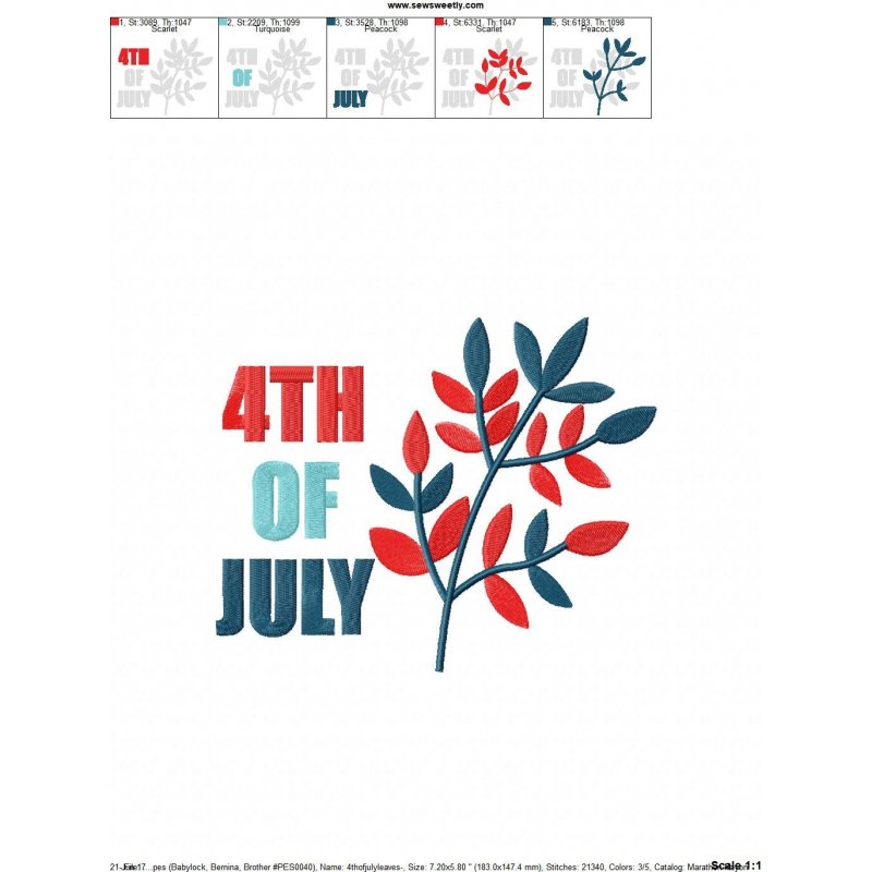 4th of July Leaves Patriotic Machine Embroidery Design For ...