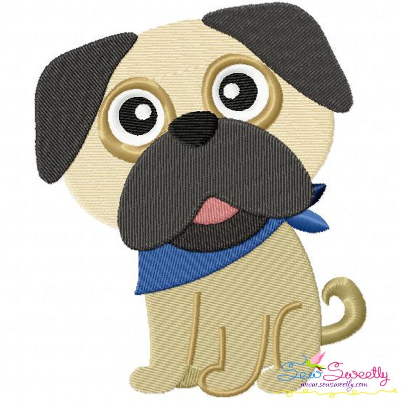 Cute pug dog machine embroidery design for dog lovers