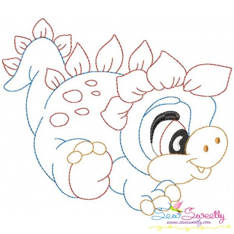 Vintage Stitch Baby Dinosaur-5 Embroidery Design Pattern