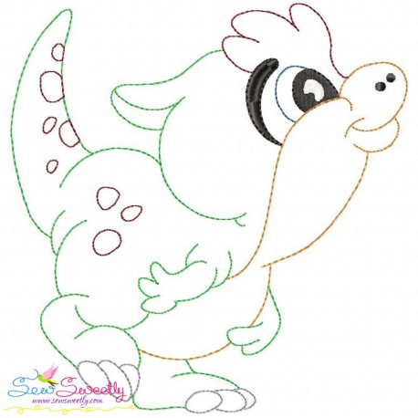 Vintage Stitch Baby Dinosaur-3 Embroidery Design Pattern