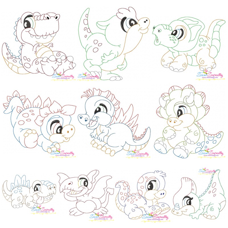 Download Vintage Stitch Baby Dinosaurs Embroidery Design Bundle For Dino Lovers