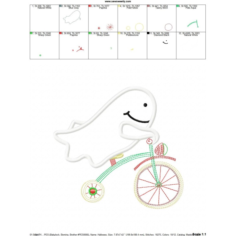 Download Halloween Bike Ghost Machine Applique Embroidery Design For Halloween