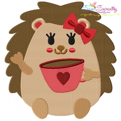 Hedgehog Girl With Coffee Embroidery Design