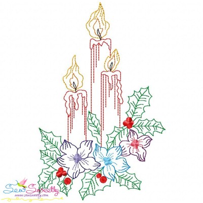 Vintage Bean Stitch Colorwork Christmas Candles Embroidery Design