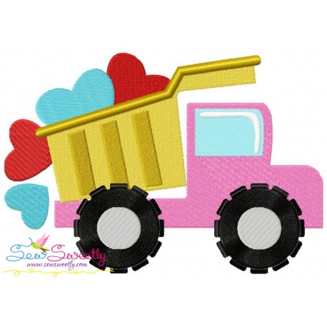 Dump Truck Hearts Embroidery Design Pattern