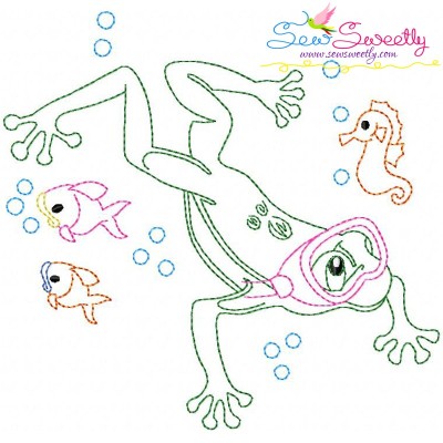 Bean Stitch Redwork Frog Underwater-6 Embroidery Design