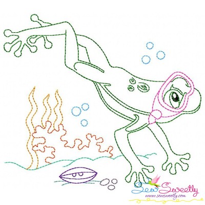 Bean Stitch Redwork Frog Underwater-4 Embroidery Design