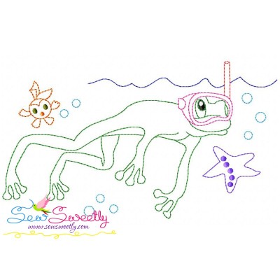Bean Stitch Redwork Frog Underwater-2 Embroidery Design Pattern-1