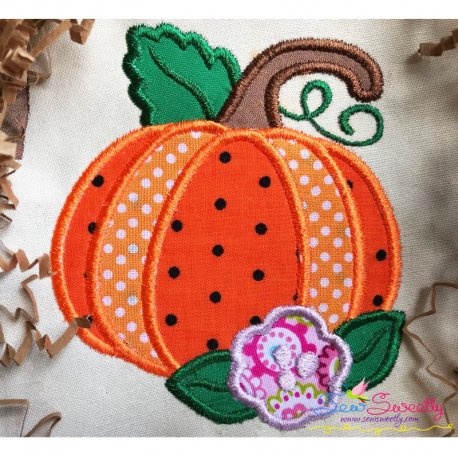 Pumpkin With Flower Applique Design Pattern- Category- Fall And Thanksgiving- 1