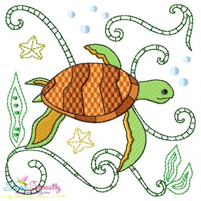 Sea Life Block- Sea Turtle Embroidery Design