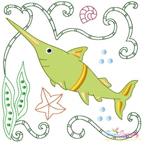 Sea Life Block- Swordfish Embroidery Design Pattern