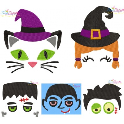 Halloween Faces- Filled Embroidery Design Bundle