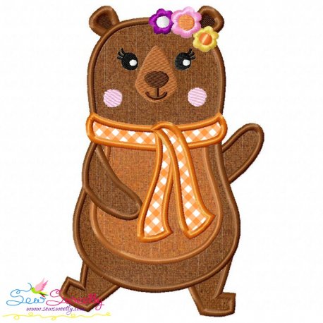 Fall Bear Girl-2 Applique Design Pattern- Category- Fall And Thanksgiving- 1
