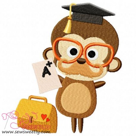 Teacher Monkey Embroidery Design Pattern- Category- Back To School Designs- 1