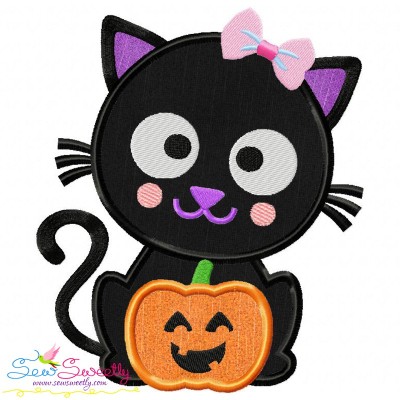 Black Cat Pumpkin Girl Applique Design