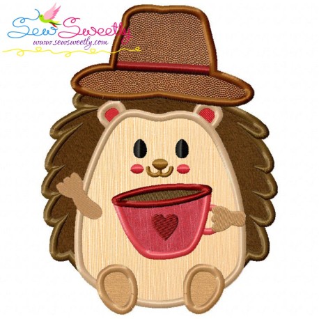 Hedgehog Boy With Coffee Applique Design Pattern-1