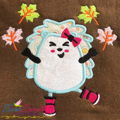 Hedgehog Girl Leaves Applique Design Pattern