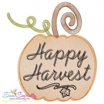 Happy Harvest Pumpkin Sketch Lettering Embroidery Design