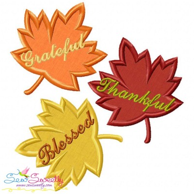 Grateful Thankful Blessed Leaves Lettering Applique Design