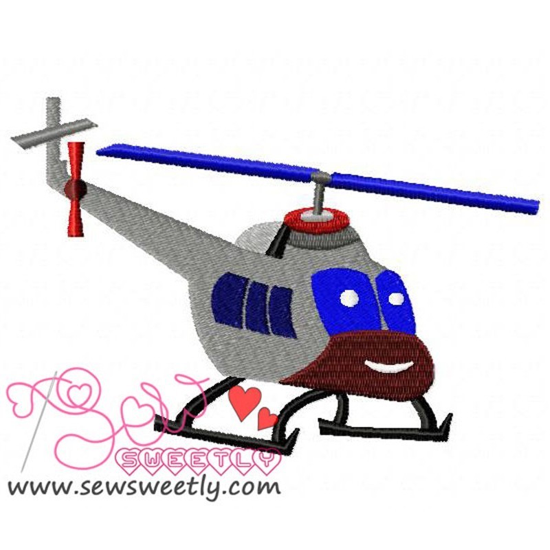 Smiling helicopter embroidery design