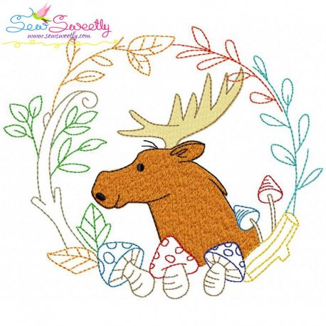 Fall Animal Frame Moose Embroidery Design- Category- Fall And Thanksgiving- 1