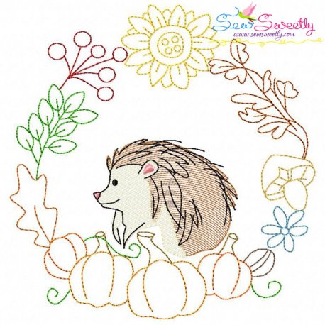 Fall Animal Frame- Hedgehog Sketch Embroidery Design Pattern- Category- Fall And Thanksgiving- 1