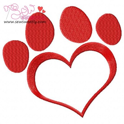 Red Love Paw Print Embroidery Design