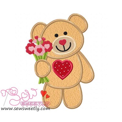 Valentine Teddy Bear 6 Applique Design