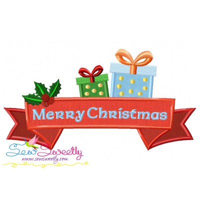 Merry Christmas Ribbon- Gifts Lettering Applique Design